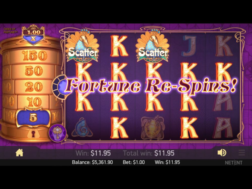 Codex of Fortune slot gameplay screen demo